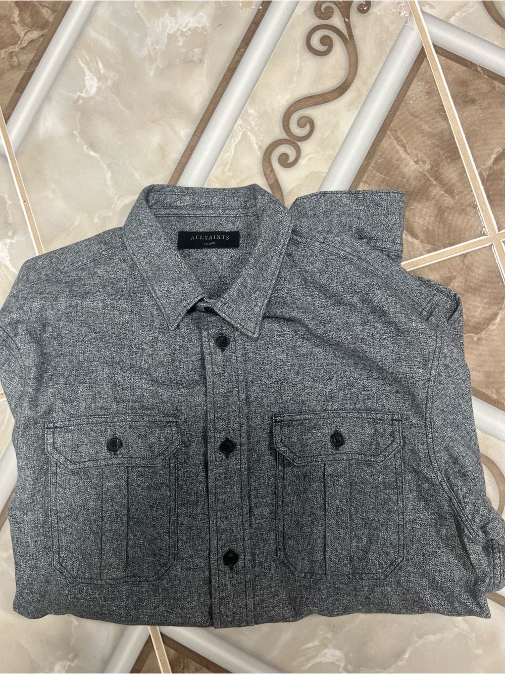 AllSaints Men's Casual Button-Down Shirt - Heather Gray, Sz.L